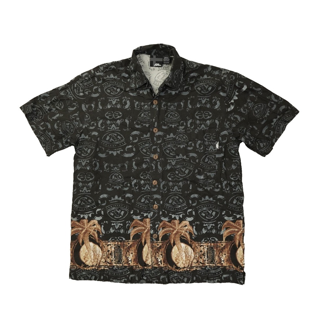 No Fear Vintage Button Up Shirt Men's Small Tribal Print Black USA Made 90s Y2K